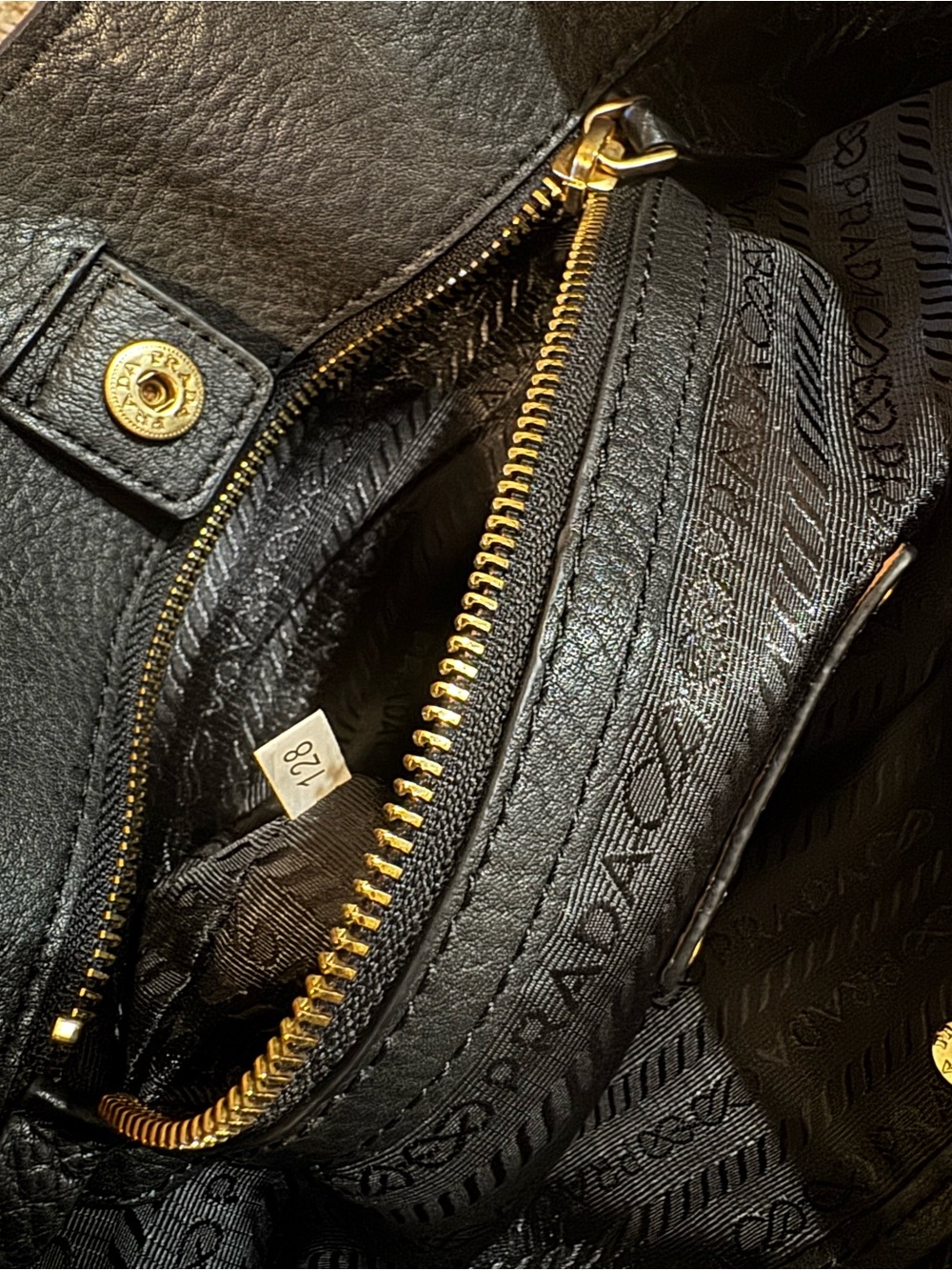 Prada Black Leather Tote with Gold-Tone Buckle Accents - Picture 12 of 12
